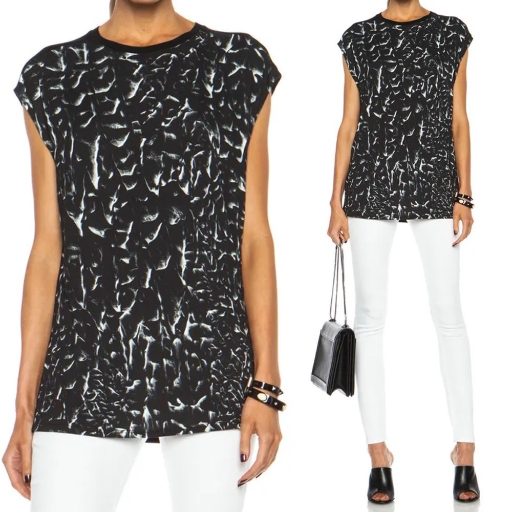Helmut Lang Strata Print Jersey Cap Sleeve Top‎ Size P or XS Minimalist USA Made